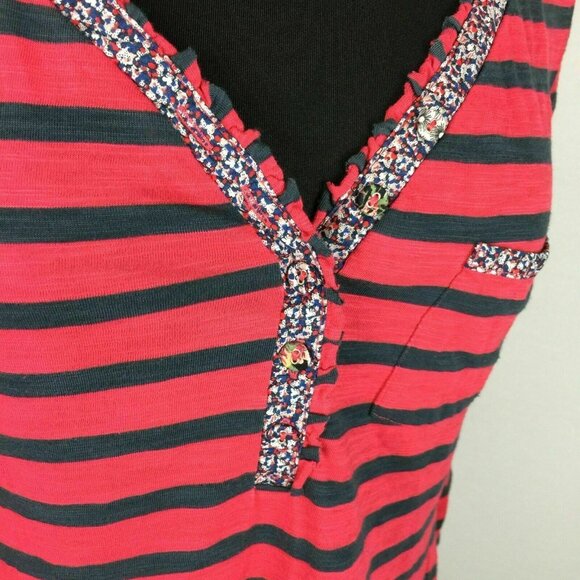 Anthropologie Postmark Henley Top Womens S Striped Floral Trim Roll Tab Sleeves - Picture 4 of 12